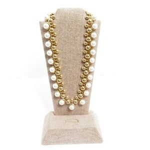 VINTAGE PEARL & GOLD TONED WIDE COLLAR NECKLACE